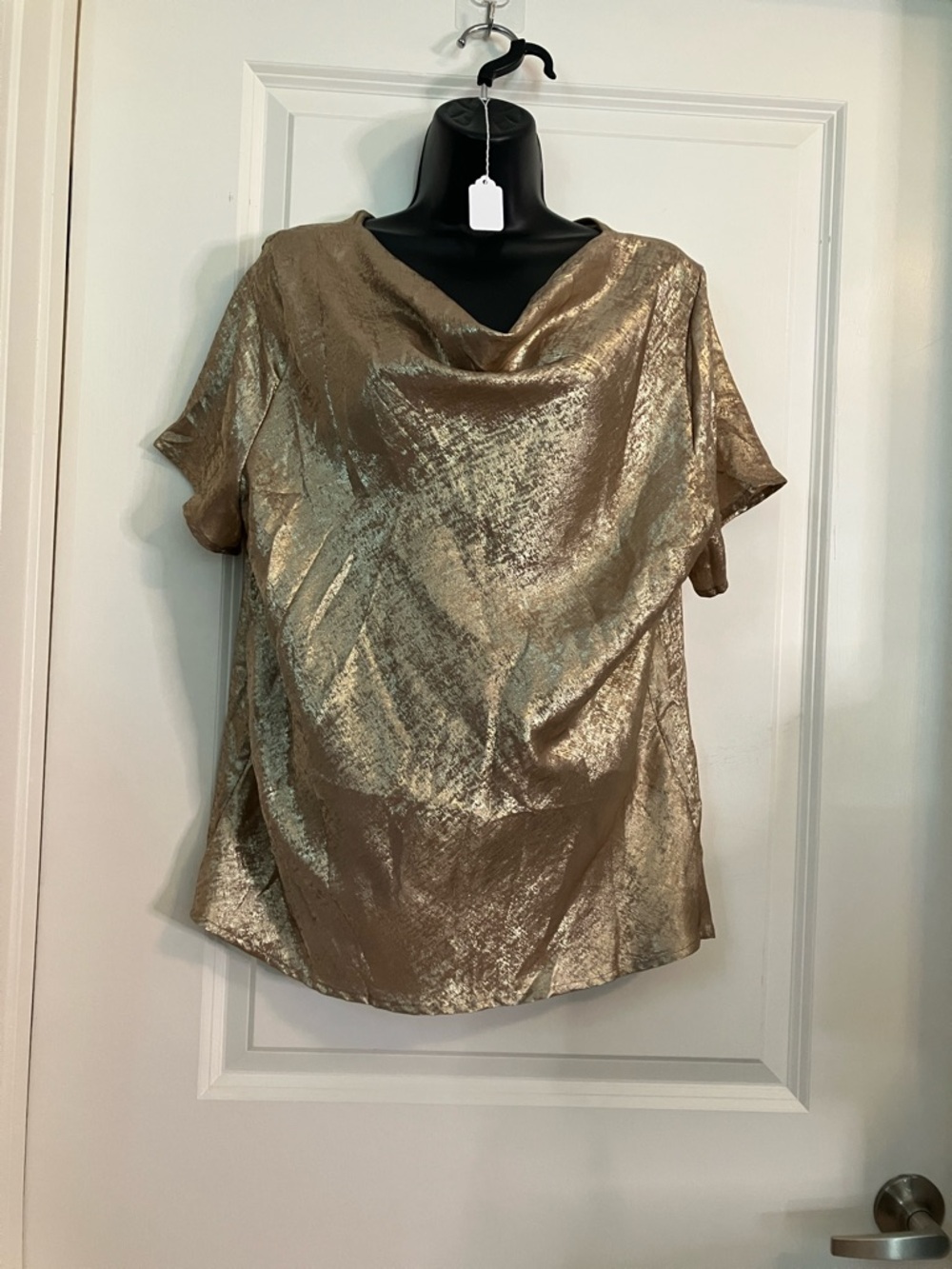 Metallic Gold Draped Short-Sleeve Women’s Top